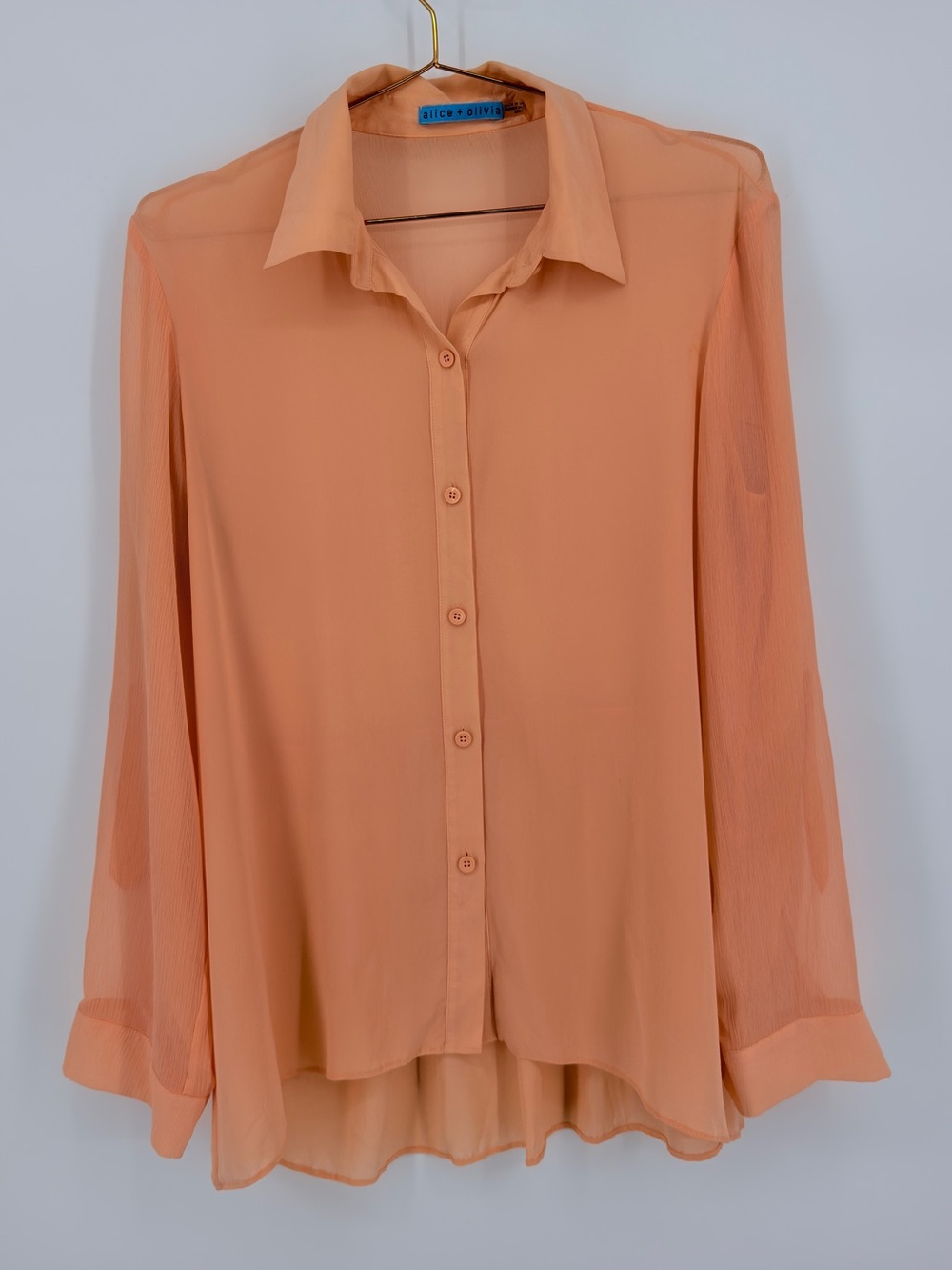 Alice + Olivia Peach Sheer Chiffon Button Down Blouse M